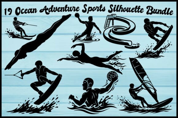 19 Ocean Adventure Sports Silhouette Set: Capture Motion