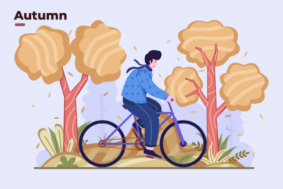 Embrace Autumn Vibes with Bike Cycle at Park Illustrations