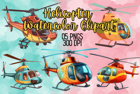 Helicopter Watercolor: Dynamic Clipart for Creative Projects