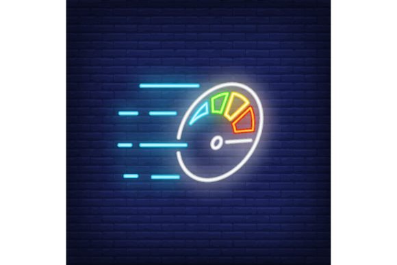 High Speed Neon Icon: Speedometer in Motion