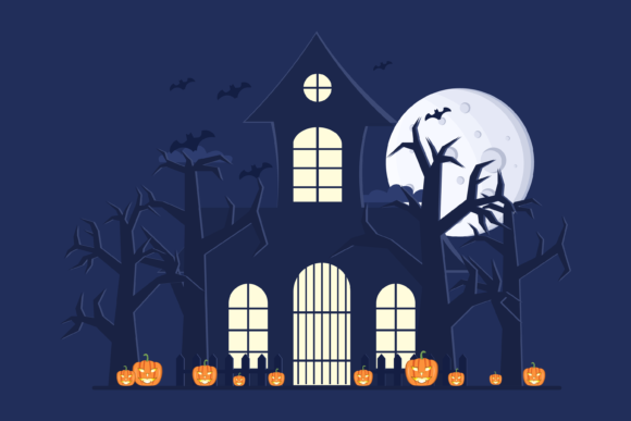 Scary Halloween Houses at Nighttime: Design Assets for Spooky Projects